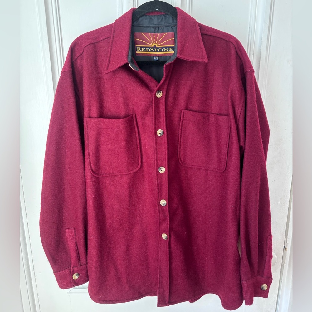 Men’s Redstone Burgundy Wool Long Sleeve Button Front Utility Shirt Large